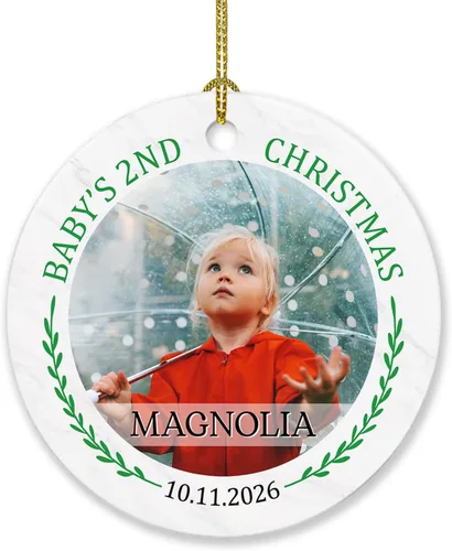 Miniatura 13 de Adorno de Navidad de la segunda Navidad del bebé 2026, marco de fotos de corona, adorno de segunda Navidad para papá, mamá, nombre de bebé