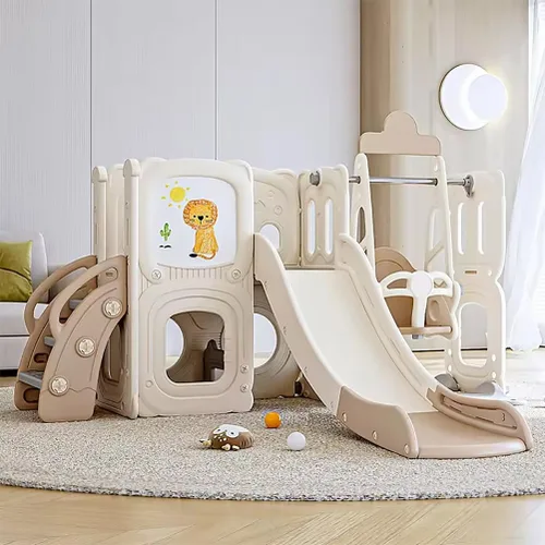 Miniatura 6 de Tobogán 6 en 1, parque infantil para interiores y exteriores, para niños pequeños de 1 a 3 años, tobogán independiente, parque infantil con aro