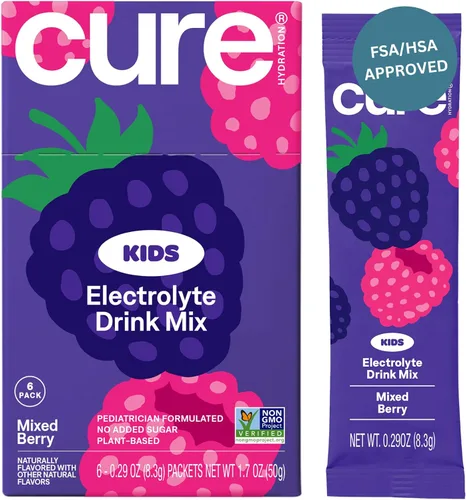 Miniatura 10 de Cure Hydration - Mezcla de bebida de electrolitos para niños Fórmula rehidratante pediátrica a base de plantas Sin azúcar añadida, FSA-HSA, sin