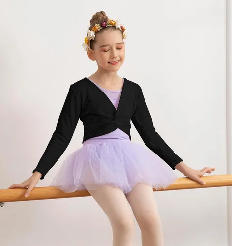 Miniatura 5 de BAKPH Leotardos de ballet para niñas para bailar con espalda hueca, parte delantera brillante, cintura y espalda de malla