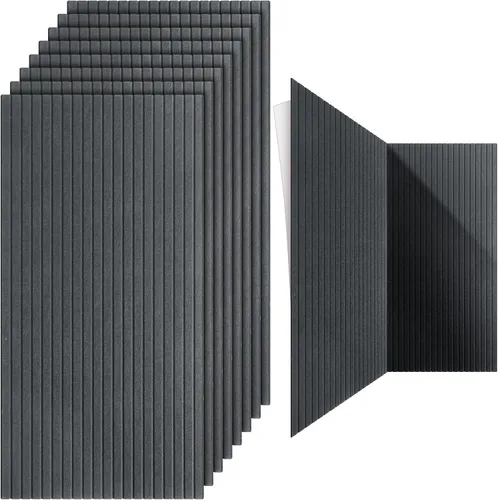 Miniatura 9 de Paquete de 10 paneles acústicos de pared de 47 x 24 pulgadas, grandes paneles autoadhesivos de absorción de sonido para el hogar, dormitorio, sala