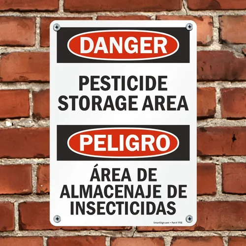 Miniatura 3 de SmartSign Letrero bilingüe "Peligro - Área de almacenamiento de pesticidas" Aluminio de 10" x 14