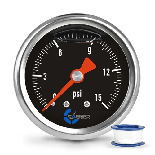 Miniatura 7 de Medidor de presión de combustible de 1-1/2", carcasa de acero inoxidable 304, conexión de latón cromado, relleno de glicerina, 0-15 psi, precisión