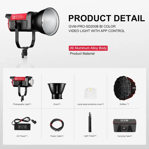 Miniatura 9 de GVM 200W Luz de Video LED con Softbox, Kit de Iluminación para Fotografía SD200B con Red Mesh Bluetooth/Control DMX, Kit de Iluminación Continua