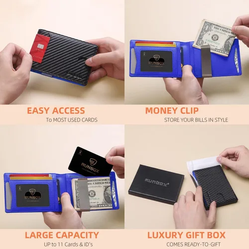 Miniatura 177 de RUNBOX - Carteras delgadas para hombre, cartera de piel con pinza para el dinero, cartera de bolsillo frontal con bloqueo RFID, tarjetero