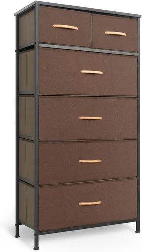 Miniatura 16 de Mifuro - Cómoda alta para dormitorio, torre organizadora de almacenamiento vertical con 7 cajones, cómoda con contenedores de tela, marco de acero