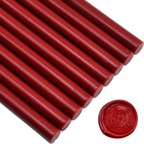 Miniatura 10 de Barra de cera selladora con destellos rojo sangre brillante para pistola de pegamento de gran tamaño - Paquete de 12