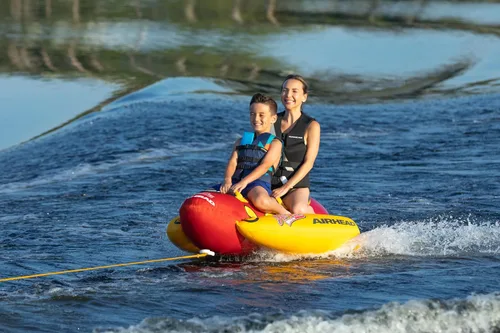 Miniatura 5 de Airhead Hot Dog Towable Tube for Boating, 1-5 Rider Inflatable Boat Tube for Water Tubing, Full Nylon Cover, EVA Padding, Foam Padded Handles
