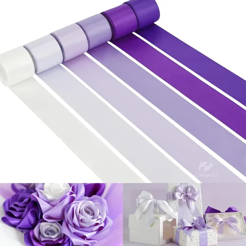Miniatura 20 de HUIHUANG Cinta Negra Blanca Plateada de 3/8" Cinta de Satén Surtida 5 Colores Cinta de Color Sólido de Doble Cara para Envoltura de Regalos de Días
