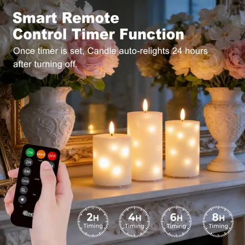 Miniatura 3 de LEDHOLYT Vela recargable sin llama, vela de pilar LED parpadeante de cera real, vela electrónica con control remoto y temporizador, recargable por