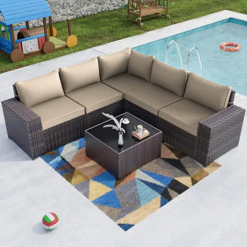 Miniatura 45 de Kullavik Juego de 13 muebles de patio al aire libre con mesa de fogata de gas propano de 43 pulgadas, 55000 BTU, mimbre de polietileno, sofá Arena