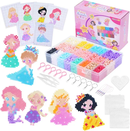 Meland - Kit de manualidades de cuentas de fusible de princesa para niñas, juego de cuentas de 5 mm con tableros y accesorios, juguete de arte