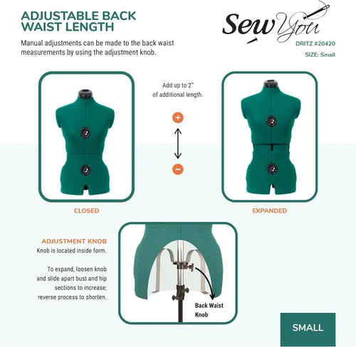 Miniatura 7 de Maniquí para costura Sew You de Dritz, ajustable, S