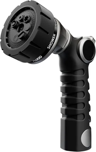 Miniatura 8 de RESTMO - Boquilla de manguera resistente, rociador de manguera de jardín de metal con 7 patrones de riego, control con pulgar, válvula de encendido