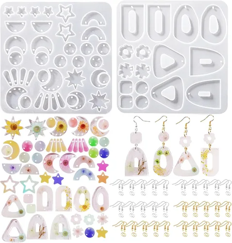 Miniatura 15 de Attuslla Moldes de resina de silicona para aretes con anillos para hacer joyas, colgantes, aretes Estilo 9