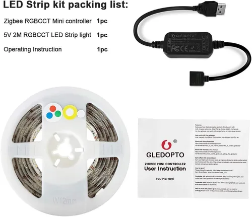 Miniatura 8 de GLEDOPTO Zigbee RGBCCT - Tira de luz LED USB de 6.6 ft, compatible con dispositivo Zigbee Zll Link, control de voz Amazon Alexa Echo, tira de luz