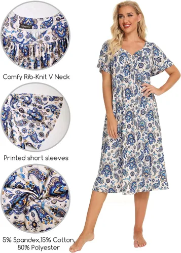 Miniatura 3 de Bloggerlove Vestidos de casa para mujer con bolsillos Mumu Duster Housecoat de manga corta vestido de patio S-XXL