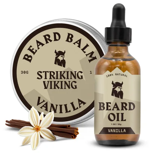 Striking Viking Aceite y bálsamo para barba, acondicionador sin enjuague para barba, domestica, estiliza, suaviza e hidrata la barba y el bigote.