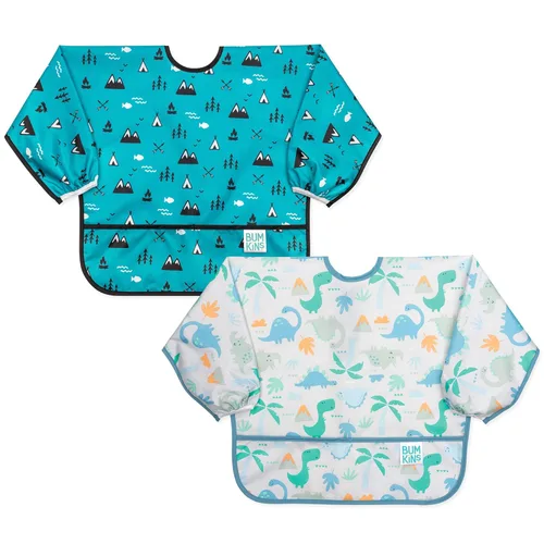 Miniatura 37 de Bumkins Babero con mangas para bebé, babero para niños pequeños, smock, tela impermeable, se adapta a edades de 6 a 24 meses, acuarela Acuarela E6