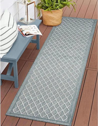 Miniatura 35 de Liora Manne Carmel - Alfombra tejida de perfil bajo de fácil cuidado para interiores y exteriores, color aguamarina, 6 pies 6 pulgadas x 9 pies 4