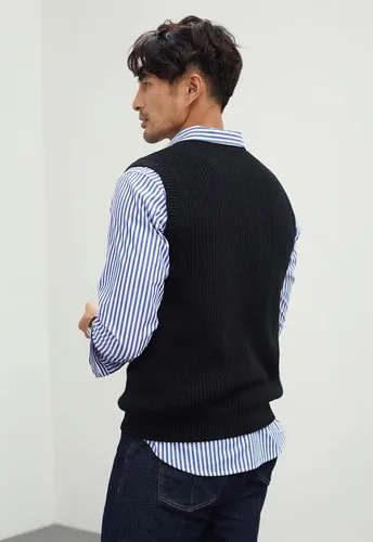Miniatura 3 de zhili FS - Suéter de punto con cuello en V para hombre, sin mangas, chaleco de punto, liso, liso, ajuste holgado, todo tipo de suéter