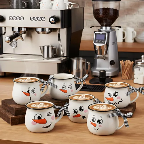 Miniatura 5 de Zubebe Juego de 6 tazas de café de cerámica de invierno con cintas de asa, juego de tazas de café de 12 onzas, taza de cacao caliente, regalo