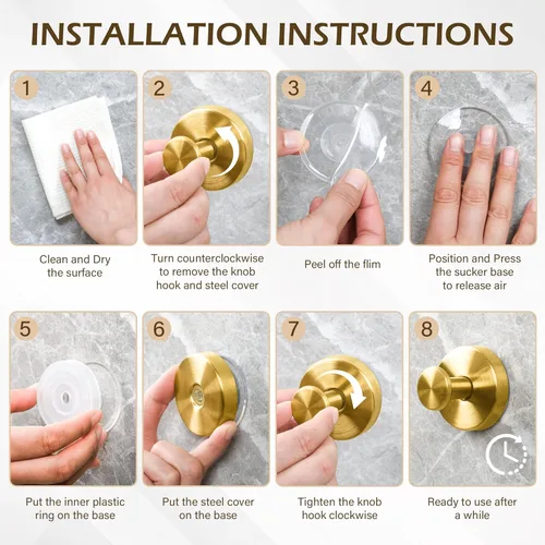 Miniatura 5 de Ninth Five Ganchos de succión de ducha con ventosa, ganchos de pared de baño resistentes para toallas, batas, esponjas, gancho metálico extraíble