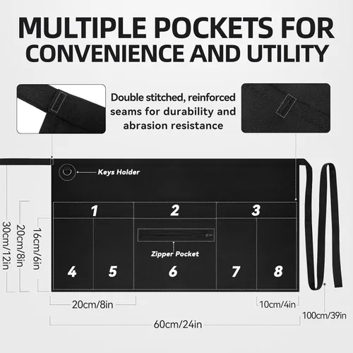 Miniatura 2 de NLUS Paquete de 2 delantales de servidor con 8 bolsillos, medio delantal de cintura resistente al agua para camarero/camarera para mujeres
