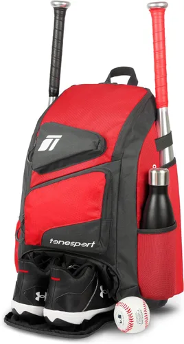 Tonesport, Bolsa de Béisbol - Mochila para Béisbol, Sóftbol, T-Ball - Bolsa de Bate para Adultos y Jóvenes Rojo