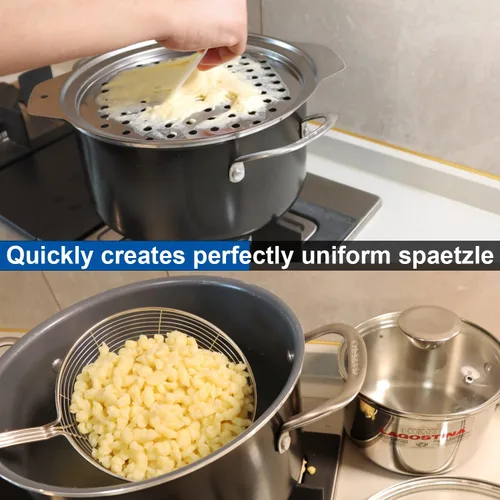 Miniatura 4 de KEISSCO Tapa de acero inoxidable para hacer Spaetzle con raspador - Tradicional máquina alemana para hacer fideos de huevo, olla para espaguetis