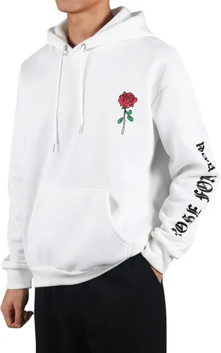 Miniatura 6 de ZAFUL Sudadera con capucha de forro polar unisex con estampado de letras rosas y bolsillo de canguro para hombre