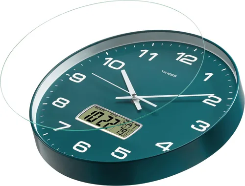 Miniatura 6 de Reloj de pared TIMESS, de 14" con gran esfera silenciosa y sin tictac, funciona con pilas, analógico con pantalla LCD para calendario perpetuo