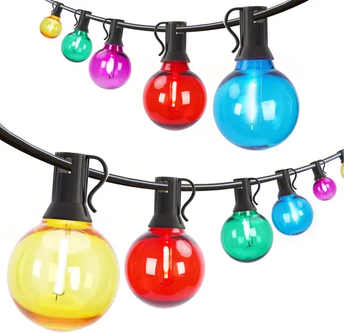 Afirst Guirnalda de luces de colores para exteriores de 25 pies con 27 bombillas LED, impermeable, multicolor, luces de patio para fiesta de Navidad