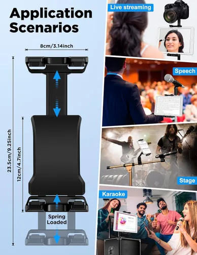Miniatura 7 de Soporte para tablet para soporte de micrófono con clip de banco de energía, soporte ajustable para iPad/iPhone para soporte de música, compatible