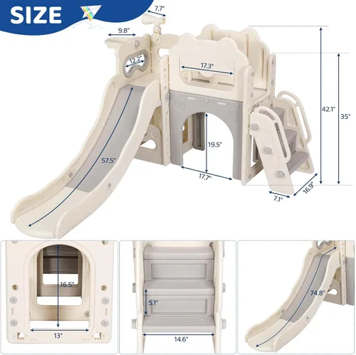 Miniatura 2 de MAMIZO Tobogán grande 8 en 1 para niños pequeños, tobogán en forma de L con pendiente larga, juego de escalador para bebés con escalones cerrados