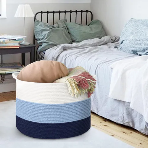 Miniatura 7 de MEGASKET Cesta grande de juguetes para niños, cesta tejida suave de cuerda de algodón de 22" x 14", cesta de almacenamiento para juguetes para Azul