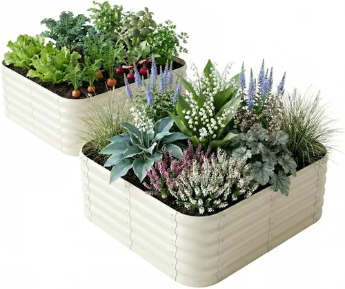 Miniatura 16 de Paquete de 2 camas de jardín elevadas galvanizadas de 2 x 1 pies, cama para macetas al aire libre, jardinera de metal para jardinería y plantación