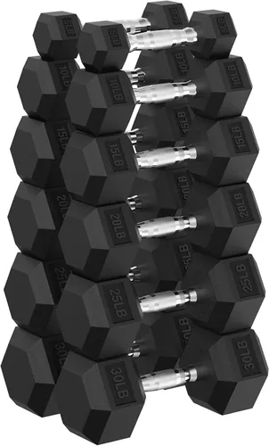 Miniatura 20 de PAPABABE Juego de mancuernas, mancuernas de gimnasio en casa con revestimiento de goma, mancuernas para mujeres y hombres, pesas de mano