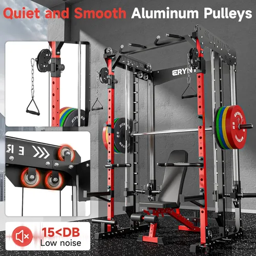 Miniatura 4 de Smith Machine, estante de potencia de capacidad de 2600 libras para garaje de gimnasio en casa, jaula de potencia todo en uno con cable cruzado
