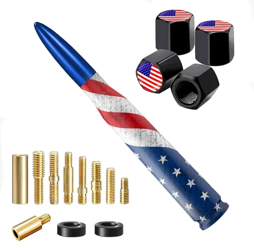Miniatura 12 de Antena para camión, diseño de bandera estadounidense, con tapas de vástago de válvula, mástil de antena universal, accesorios de camión y auto