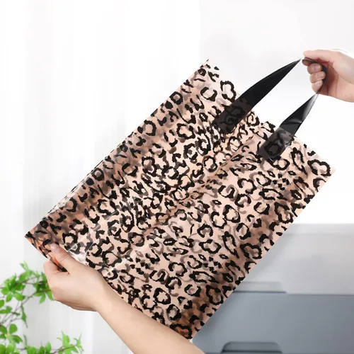 Miniatura 2 de Woanger 100 bolsas de compras de leopardo de plástico con estampado de guepardo, bolsa de regalo de leopardo para pequeñas empresas, fiesta