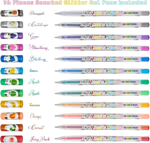 Miniatura 3 de Spakon 36 bolígrafos de gel perfumados con purpurina para niños, lindos bolígrafos de gel de escritura suave para colorear para niños, rellenos