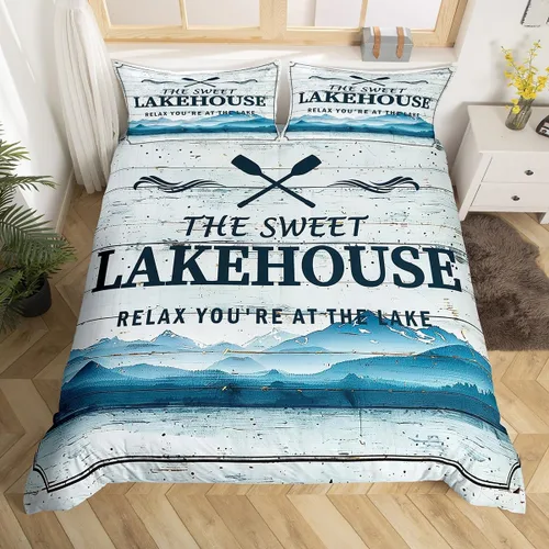 Miniatura 53 de Lake House - Juego de funda de edredón tamaño individual, estilo rústico de granja vieja para niños, adolescentes y adultos, decoración