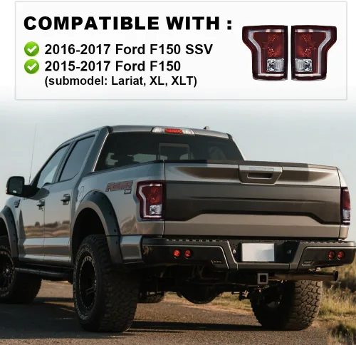 Miniatura 3 de PIT66 Conjunto de luz trasera de halogéno compatible con Ford F150 SSV 2016 2017/ F150 2015-2017 Lariat, XL, XLT FL3Z13405A-PFM, FO2800239