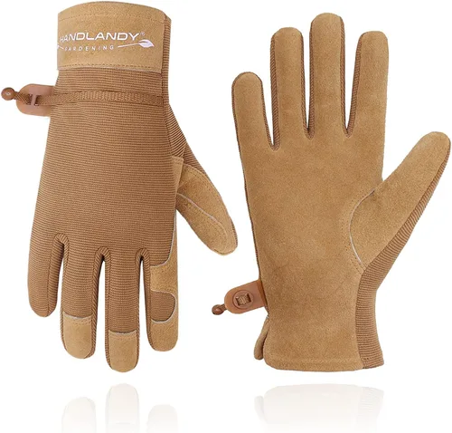 Miniatura 5 de HANDLANDY Paquete - 2 pares: guantes largos de jardinería para poda de rosas, guantes de trabajo de patio resistentes para mujer, color beige