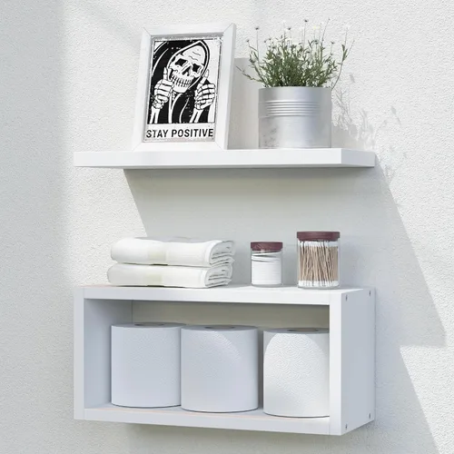 Miniatura 7 de RICHER HOUSE Estantes flotantes para baño, estantes flotantes negros para pared, estantes de baño sobre el inodoro, estantes colgantes montados