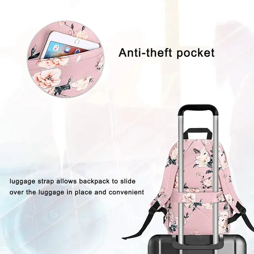 Miniatura 4 de MOSISO Mochila para laptop de 15.6 a 16 pulgadas para mujer, bolsa de poliéster antirrobo, elegante, informal, con correa de equipaje y puerto