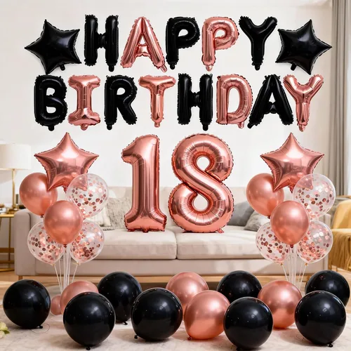 Miniatura 8 de Decoraciones de cumpleaños número 14: globos de papel de aluminio de estrella con el número 14 de oro rosa, confeti de látex para su fiesta
