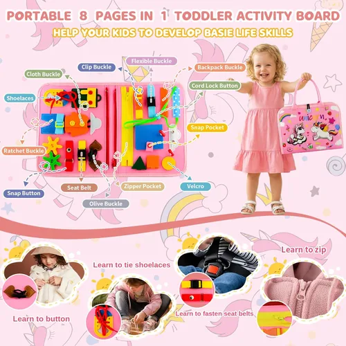 Miniatura 2 de Tabla de actividades Montessori para niños pequeños de 1 a 3 años, regalo de cumpleaños para niñas, tablero de libros Montessori educativo Rosa