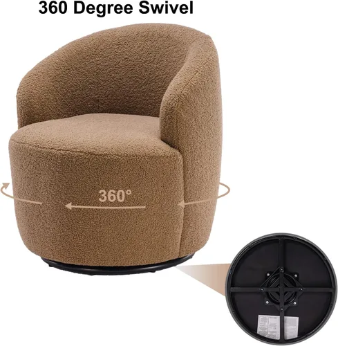 Miniatura 5 de KIVENJAJA Boucle - Silla giratoria de barril tapizada de sherpa con brazos redondos, sillón individual pequeño de 360 grados para guardería, sala